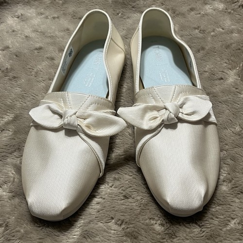 TOMS Alpargata Ivory Bow Satin SlipOn Loafer Shoes Wedding Party Womens Sz 8-NEW - Picture 4 of 21