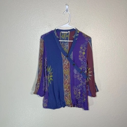Soft Surroundings Top Womens Small Tunic Wrap Gauze Rayon BOHO V Neck
