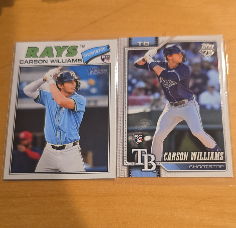 Topps Heritage/Topps Carson Williams Rookie Tampa Bay Rays Card Lot (2) 2023