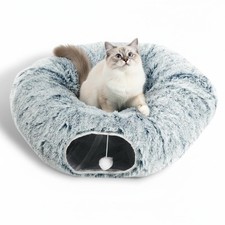 Plush Cat Tunnel Bed For Indoor Cats 36x36x11.5 Inch Gray Collapsible Tube