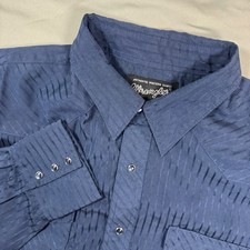 Wrangler Western Pearl Snap Shirt Long Sleeve Mens XL Navy Blue Shadow Stripe