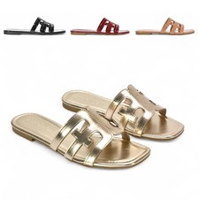 Women's Cut Out Slider Ladies Flat Slip On Holiday Casual Strappy Mule Sandals