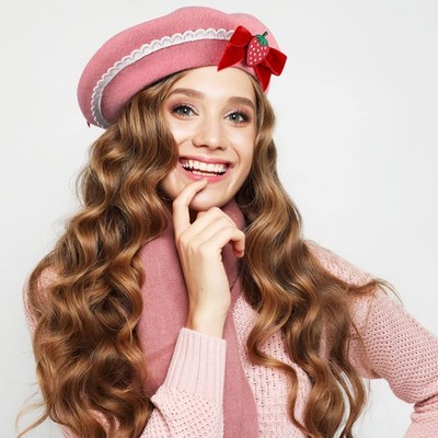 Women Wool Beret Hat Pink Strawberry Bow Winter French Style Cap Amazon.com: VALICLUD Women main image 2