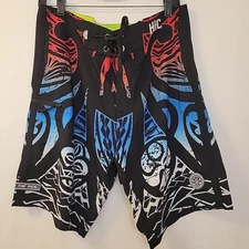Men 33 Hawaiian Island Creations 8 Way Octo Stretch Board Shorts Black HIC 