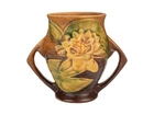 Vintage Roseville Water Lily Brown Two-Handled Art Pottery Vase 71-4 4"
