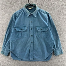 Vintage Cabela's Shirt Mens Large Blue Chamois Button Down Workwear Hunting 90s