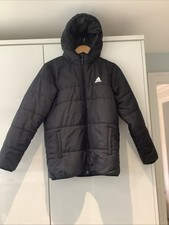 Adidas Boys Black Hooded Padded Jacket - Size 13/14 Years UK Kids
