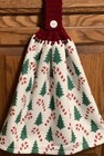 Double  hanging kitchen towel Xmas candy canes trees crocheted red top