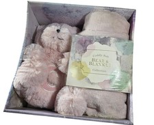 Cuddly Soft Bear  Blanket Collection Gift Set Pink Plush  Throw