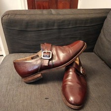 Mens genuine Leather Shoes Samuel Windsor slip on formal  brown size 8 UK 