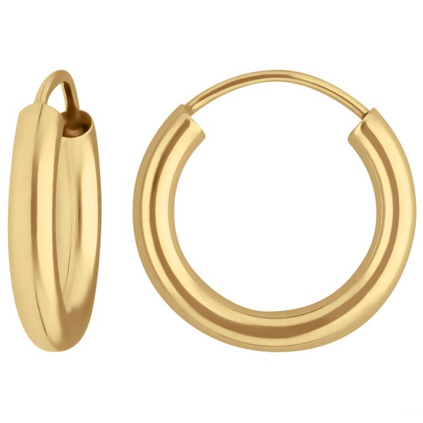 Paar Ohrringe Creolen Rund Schlicht Ohrschmuck Aus 585 Gold Gelbgold 15X2,5Mm-image