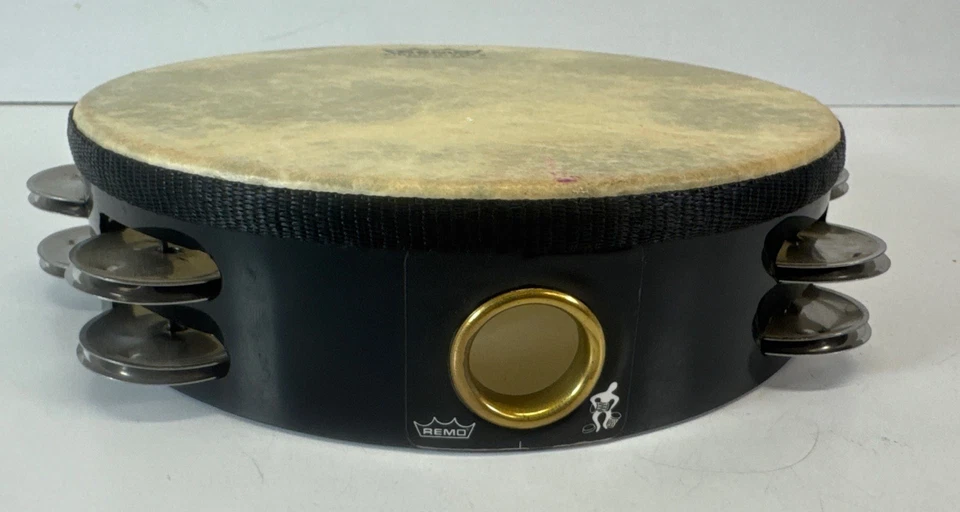 Remo Fiberskyn 3 pandereta 8” tambor de mano marco negro doble fila jingles Foto 2 de 4