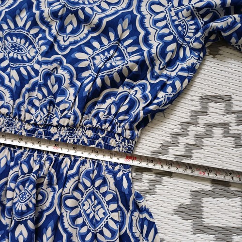 Pretty Blue White Mix Boho Shirred Waist Summer Dress 👗 8 10 12 Midi Maxi - Picture 8 of 14