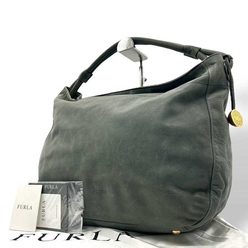 FURLA Handbag Shoulder Bag Medium Logo Leather Green Women's USED FROM JAPAN