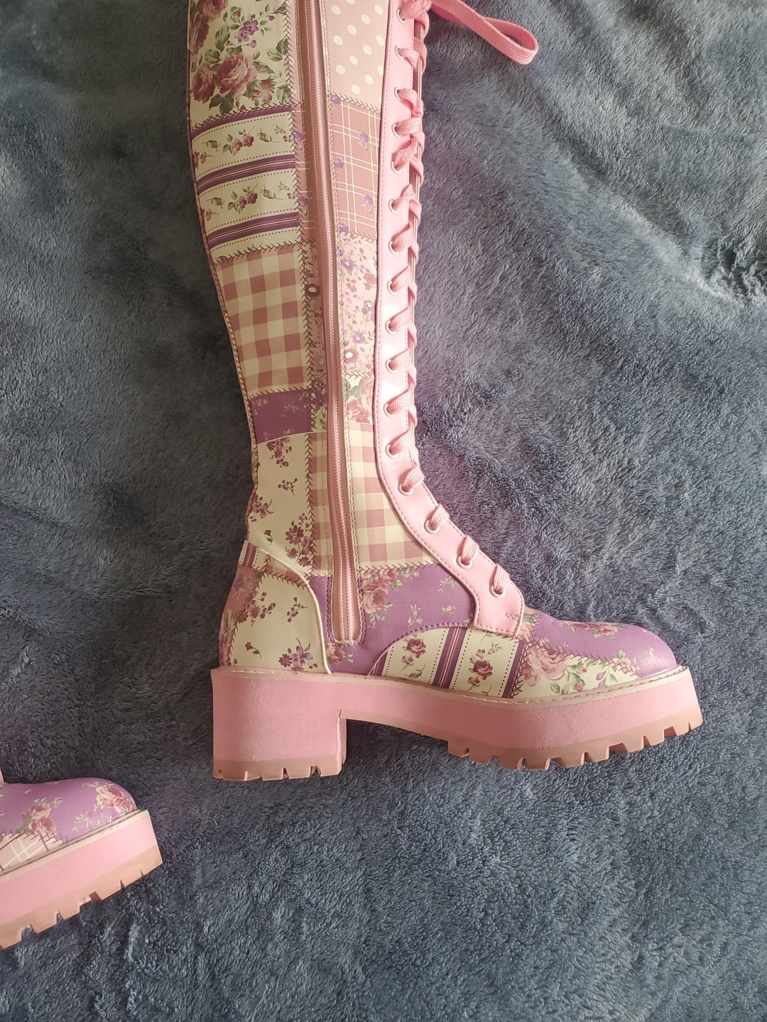 Sugar Thrills Multi Patchwork Knee High Combat Bo… - image 9