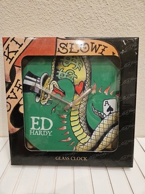 Don Ed Hardy 14'' Glass Wall Clock New In Box Koi Fish Love Kills Slowly
