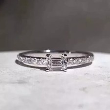 Women's Wedding Ring 14K White Gold Plated 2Ct Emerald Cut Lab-Created Diamond