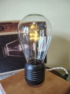 Levitating Vintage LED Glass Lightbulb Floating Induction Wood NEW Mint w/ Box