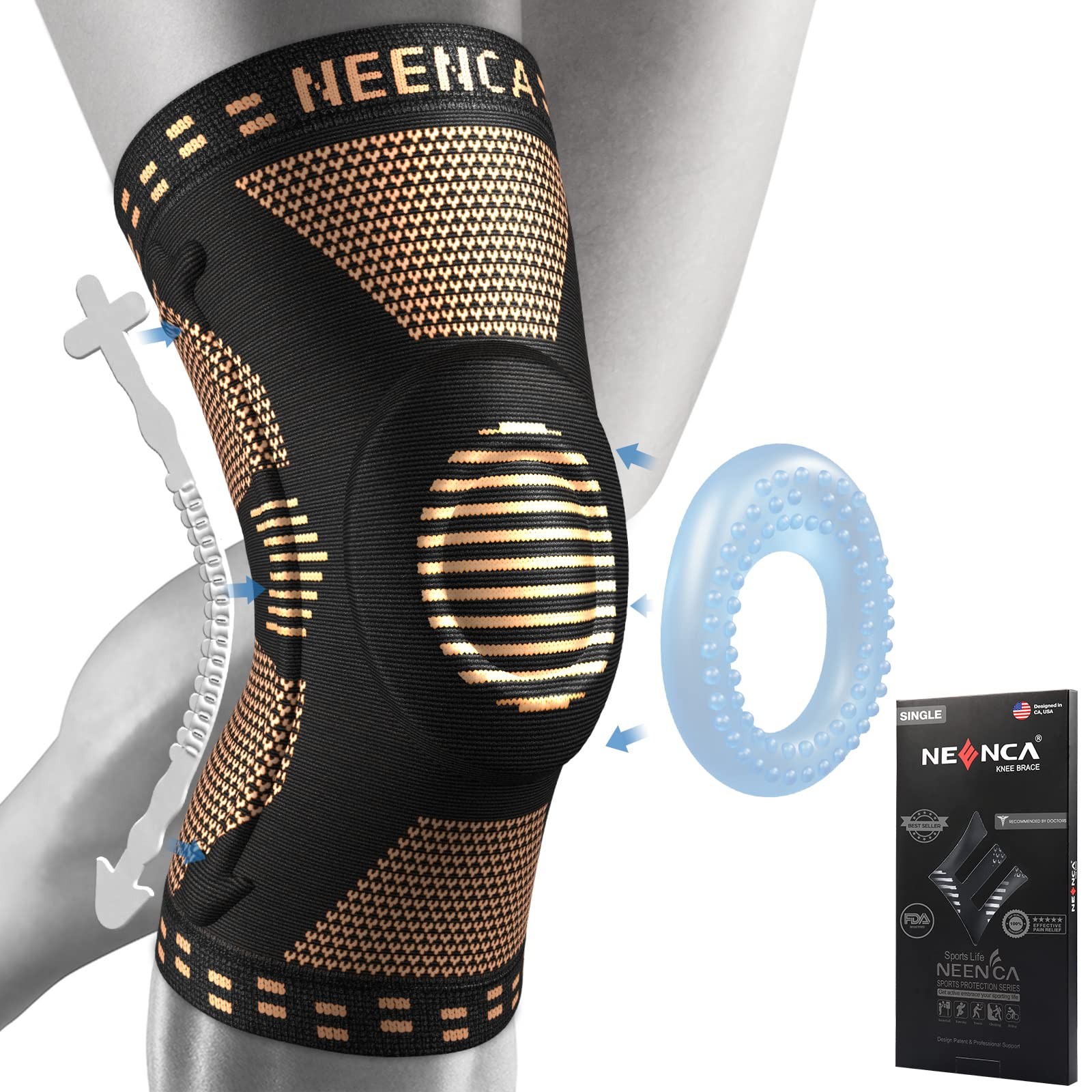 Copper Knee Brace for Knee Pain, Knee Support with Patella Pad & Side Stabili...