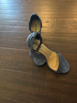 JustFab Blue Suede Open Toe Ankle Strap Heels, Size 7.5