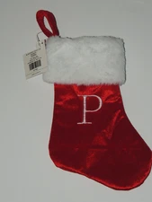 Hobby Lobby Red and White Monogram "P" Mini Christmas Stocking 9 in Faux Fur New