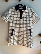 Mable Plaid Knit Dress S – Retro Blue Collar, Covered Buttons, Vibrant Check
