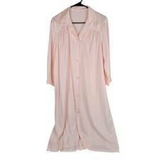 Vintage Vanity Fair Satin Peach Pink Nylon Button-Front Nightgown Size 40