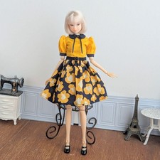 1543 momokoDOLL One PieceNavy and yellow floral pattern retro dress