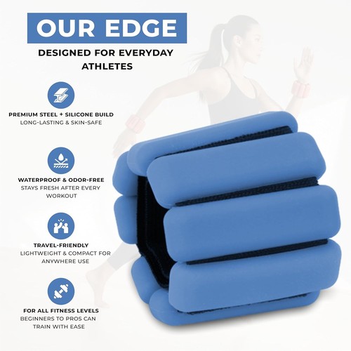 Blau 1 Pfund Handgelenk Knöchel Gewichte für Damen & Herren - Strap-Fit Bein & Arm Gewichte - Bild 3 von 7