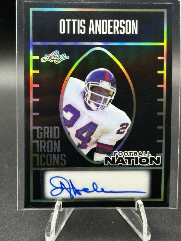 Ottis Anderson 2025 Leaf Football Nation Black Finite Auto 1/1 Grid Iron Icons
