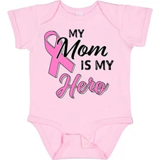 Inktastic My Mom Is My Hero- Breast Cancer Awareness Baby Bodysuit Mother Mommy