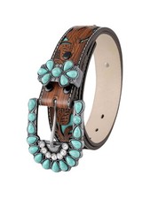 Women's Turquoise Belt Leather Western Belts Embossed Waist Country Belts for...