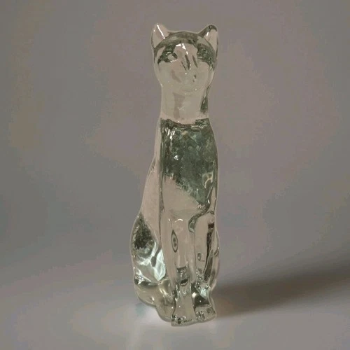 Clear Glass Sitting Cat Figure Figurine Kitten Unmarked 
