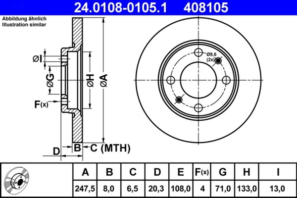 2X ATE Bremsscheibe 24.0108-0105.1 FüR 205 20A 309 3A Peugeot 3C 741A 2 1 10C-image