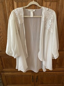 ***VINTAGE*** VAL MODE LINGERIE IVORY BRIDAL ROBE W/PUFF SLEEVES EMBROIDERY M