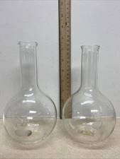 Lot 2 Pyrex Kimax 500mL Round Flat Boiling Flasks Beakers Science Lab Glass