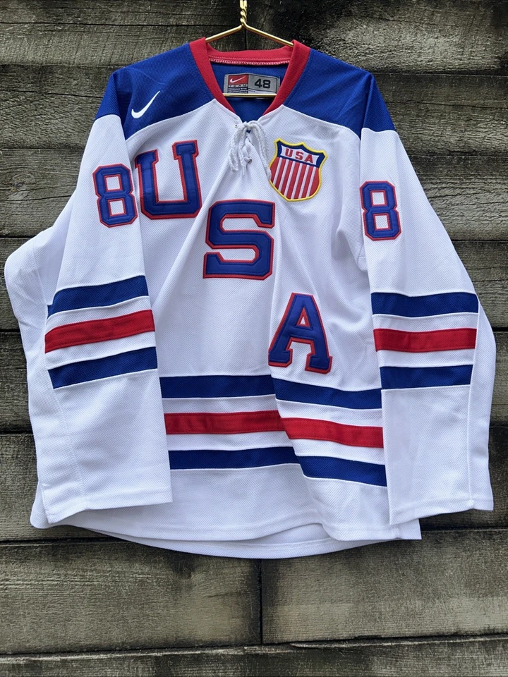 Camiseta deportiva de hockey Patrick Kane 2010 EE. UU. Nike Olympic Throwback cosida + correa de lucha Foto 3 de 4