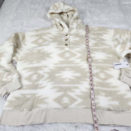Women's XXL Sonoma Goods For Life Henley Sherpa Hoodie in Cream Blanket Print - Picture 4 of 6