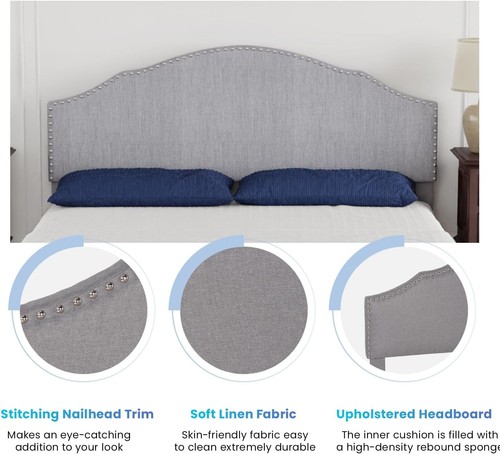 Upholstered Platform Bed Frame with Fabric Headboard and Wooden Slats Support - Picture 6 of 28