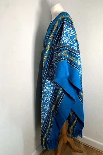 South American tassel fringe poncho wrap shawl VGC wool blend unisex long - Picture 8 of 9