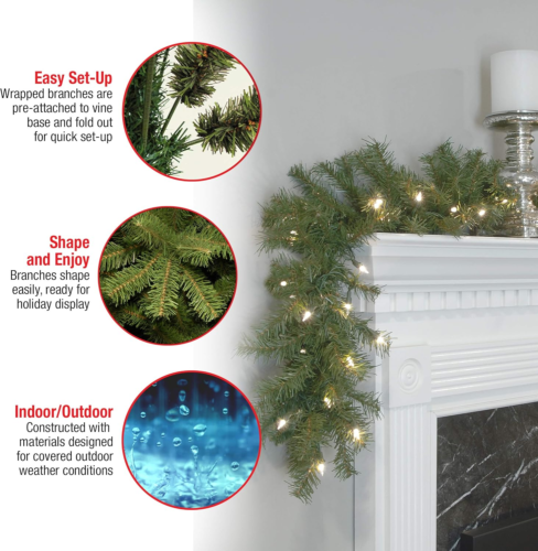 Pre-Lit Artificial Christmas Garland, Green, Norwood Fir, White Lights, Plug In, - Picture 4 of 4