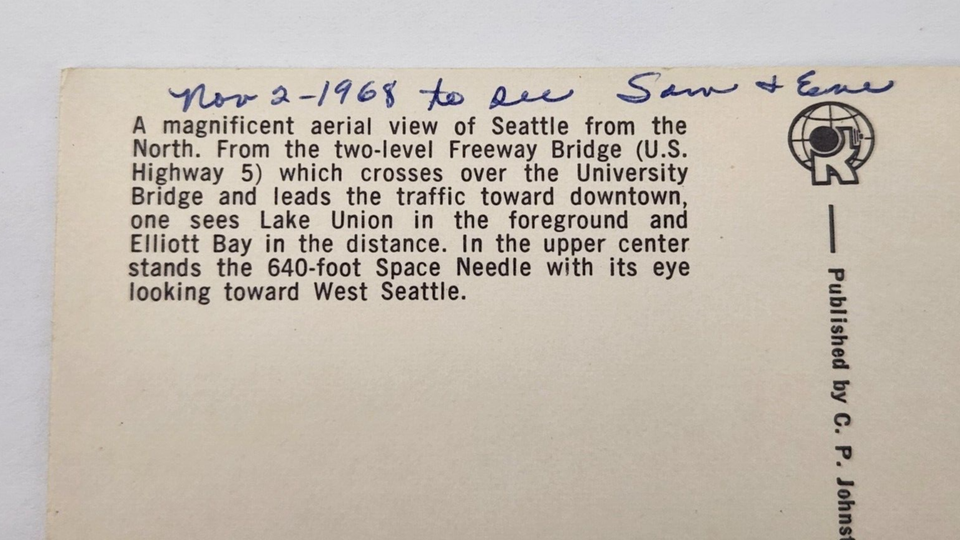 Seattle viewed from the north birds eye view I5 double bridge vintage