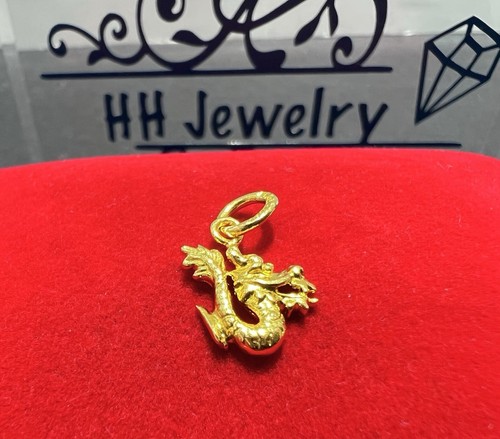 24K Yellow Gold Small Tiny 2D Dragon Pendant Charm - Picture 2 of 13