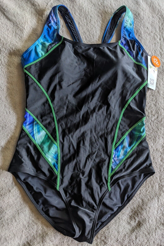 ATTRACO One Piece Swimsuit Womens L Black Blue Green NEW NWT