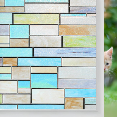 #ad Niviy Privacy Window Film Brick Stained Glass Window Film Waterproof Static Wind $19.99