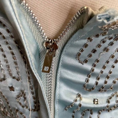Vintage Dress 1930s Strapless Beaded Ball Gown Light Blue Chiffon Rhinestones J - Picture 12 of 13