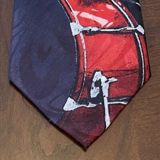 Vintage Steven Harris Black Red Polyester Mens Neck Tie Made In China Drum Print