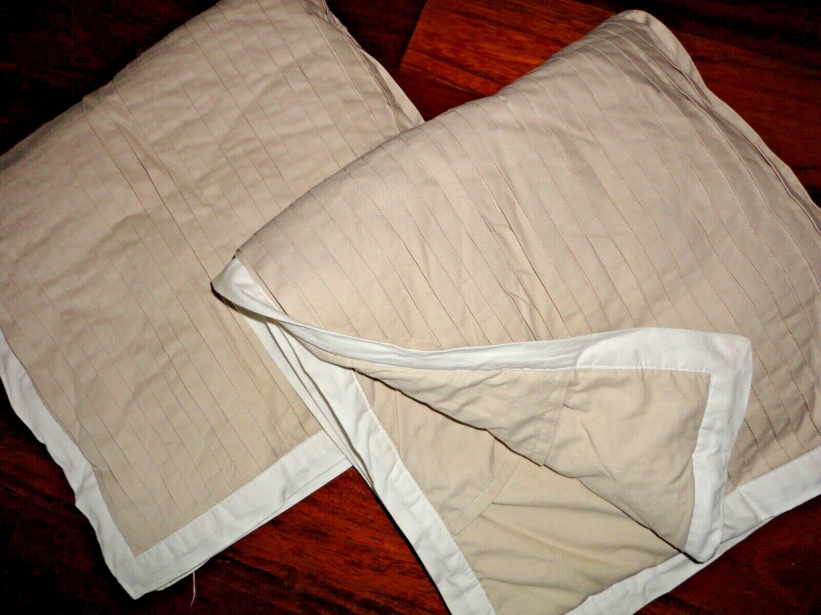 JCP CHRIS MADDEN PLEATED BEIGE & CREAM MODERN (2) EURO PILLOW SHAMS 26