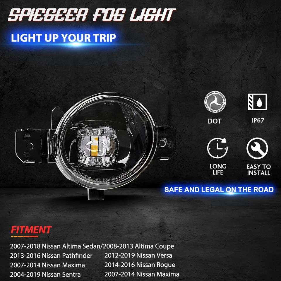 Fog Lights for 07-18 Nissan Altima / 07-14 Maxima/ 04-19 Sentra with Led Bulbs - Image 3 of 4