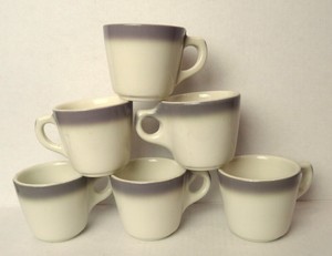 Buffalo-China-Coffee-Cups-Cafe-Style-White-and-Gray-Lot-of-6-Vintage-Made-in-USA
